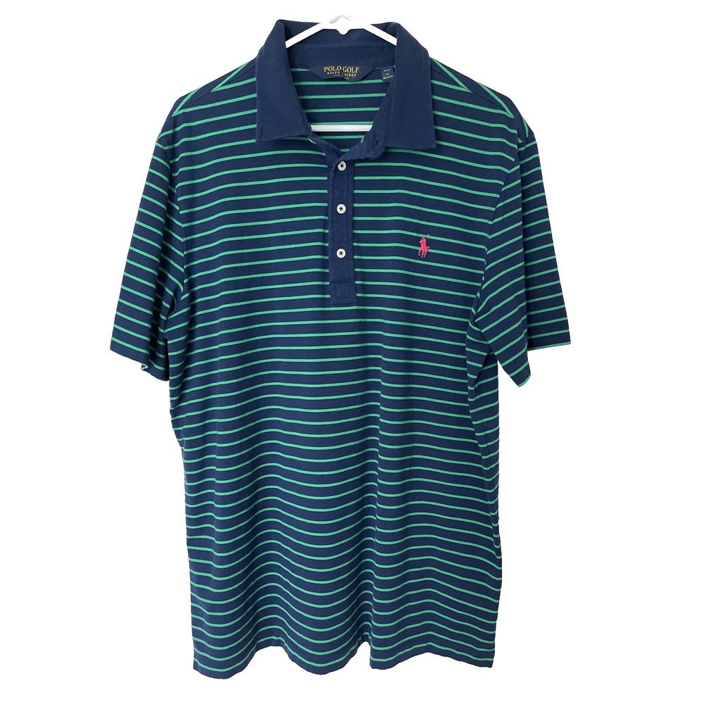 Polo Golf Pro Fit Navy/Green Stripe Polo, Mens XL